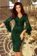 Load image into Gallery viewer, Numoco 234-3 Lace dress with flared sleeves - dark green
