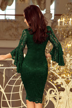 Load image into Gallery viewer, Numoco 234-3 Lace dress with flared sleeves - dark green