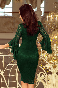 Numoco 234-3 Lace dress with flared sleeves - dark green