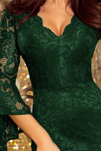 Numoco 234-3 Lace dress with flared sleeves - dark green