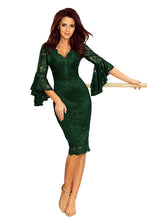 Load image into Gallery viewer, Numoco 234-3 Lace dress with flared sleeves - dark green
