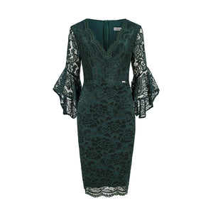 Numoco 234-3 Lace dress with flared sleeves - dark green