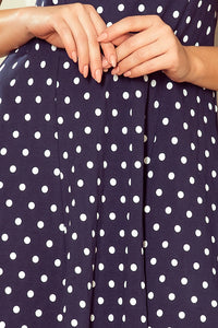 Numoco 241-1 STELLA Dress with a neckline - dark blue in polka dots