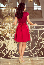 Load image into Gallery viewer, 242-2 ANNA dress with neckline and lace - Burgundy color
