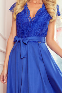 Numoco 242-3 ANNA dress with neckline and lace - Royal Blue