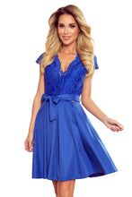 Load image into Gallery viewer, Numoco 242-3 ANNA dress with neckline and lace - Royal Blue