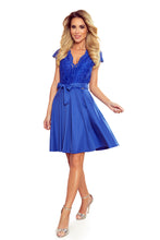 Load image into Gallery viewer, Numoco 242-3 ANNA dress with neckline and lace - Royal Blue