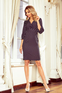 Numoco 243-1 Dress with puffed sleeves - black with polka dots