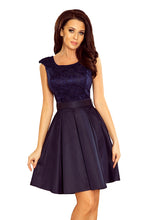 Load image into Gallery viewer, Numoco 244-2 FLORA dress with round neckline and lace - navy blue