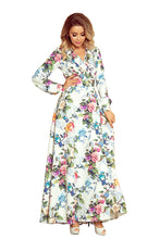 Load image into Gallery viewer, Numoco 245-1 Long dress with frill and cleavage - colorful roses and blue birds