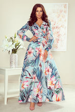 Load image into Gallery viewer, 245-2 Long dress with frill and cleavage - pink flowers