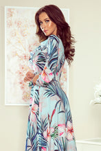 Load image into Gallery viewer, 245-2 Long dress with frill and cleavage - pink flowers