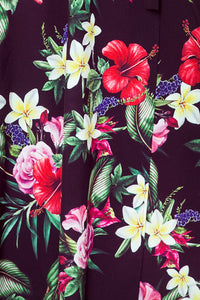 Numoco 245-3 Long dress with frill and cleavage - red flowers