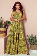 Cargar imagen en el visor de la galería, 246-2 CINDY long dress with a neckline - gold + black
