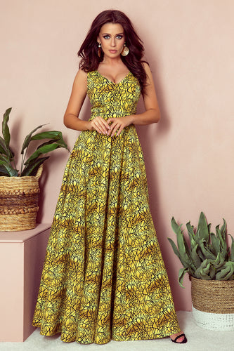 Numoco 246-2 CINDY long dress with a neckline - gold + black
