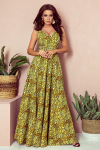 246-2 CINDY long dress with a neckline - gold + black
