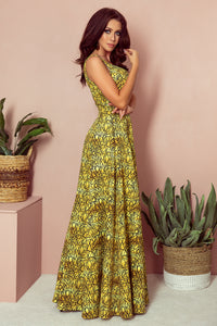 246-2 CINDY long dress with a neckline - gold + black