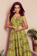 Cargar imagen en el visor de la galería, 246-2 CINDY long dress with a neckline - gold + black