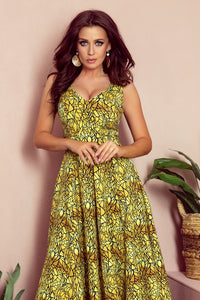 246-2 CINDY long dress with a neckline - gold + black