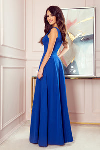 Numoco 246-3 CINDY long dress with a neckline - classic blue