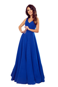 Numoco 246-3 CINDY long dress with a neckline - classic blue