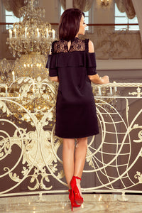 247-1 Dress with lace and bare shoulders - black