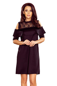 247-1 Dress with lace and bare shoulders - black