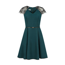 Cargar imagen en el visor de la galería, 254-1 SILVIA Dress with lace inserts - green