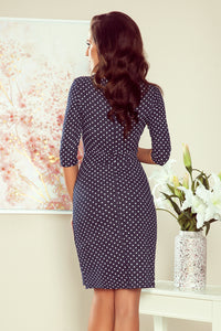 255-1 IRIS Dress with pleats - jeans with polka dots