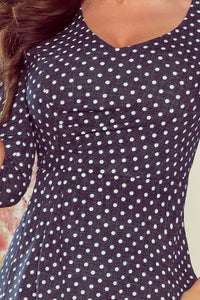 255-1 IRIS Dress with pleats - jeans with polka dots