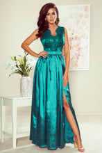 Load image into Gallery viewer, Numoco 256-1 SALLY long dress with embroidered neckline - green
