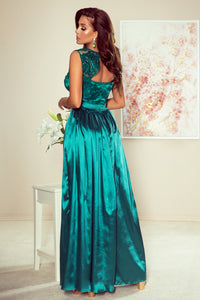 Numoco 256-1 SALLY long dress with embroidered neckline - green