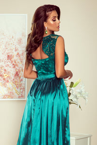 Numoco 256-1 SALLY long dress with embroidered neckline - green