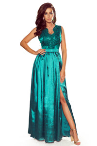 Numoco 256-1 SALLY long dress with embroidered neckline - green