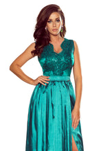 Load image into Gallery viewer, Numoco 256-1 SALLY long dress with embroidered neckline - green