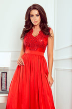 Load image into Gallery viewer, Numoco 256-3 SALLY long dress with embroidered neckline - red