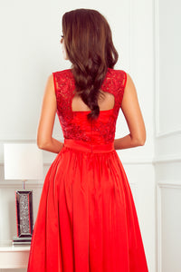 256-3 SALLY long dress with embroidered neckline - red