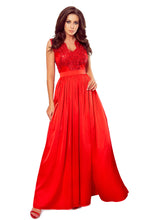 Load image into Gallery viewer, Numoco 256-3 SALLY long dress with embroidered neckline - red