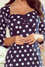 Load image into Gallery viewer, Numoco 263-1 ADELA Dress with a neckline - navy blue with polka dots