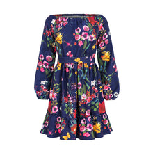 Load image into Gallery viewer, Numoco 265-2 DAISY Dress with frills - flowers + navy blue