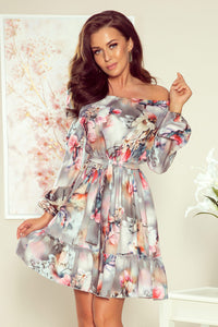 Numoco 265-3 DAISY Dress with frills - flowers + grey
