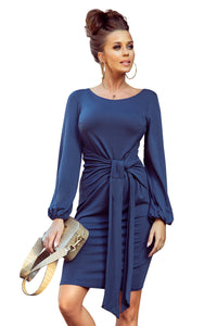 Numoco 275-2 JENNY Comfortable dress with binding at the waist - JEANS