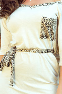 Numoco 278-2 Dress with a pocket - beige + panther
