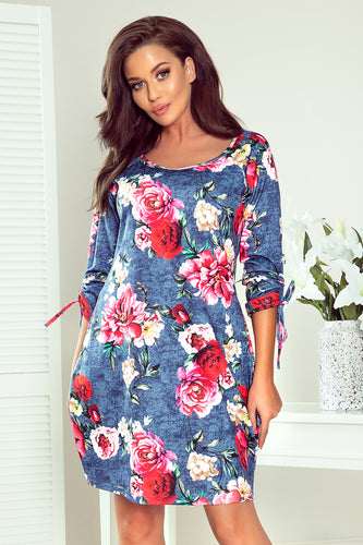 Numoco 281-2 SOPHIE Comfortable Oversize dress - flowers on jeans