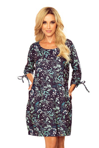 Numoco 281-4 SOPHIE Comfortable Oversize dress - leaves on a dark background