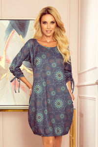 Numoco 281-5 SOPHIE Comfortable Oversize dress - green mandalas