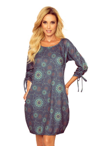 Numoco 281-5 SOPHIE Comfortable Oversize dress - green mandalas
