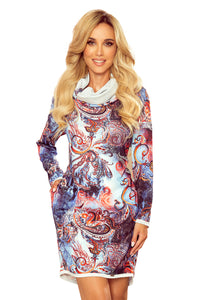 Numoco 282-3 IRENE Turtleneck dress - blue oriental pattern