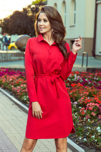Numoco 284-1 CAMILLE Shirt dress with pockets - red