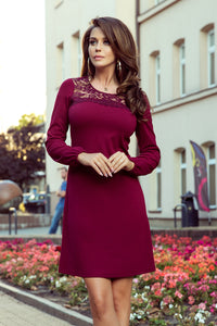 Numoco 291-1 MOIRA Trapezoidal dress with lace - burgundy